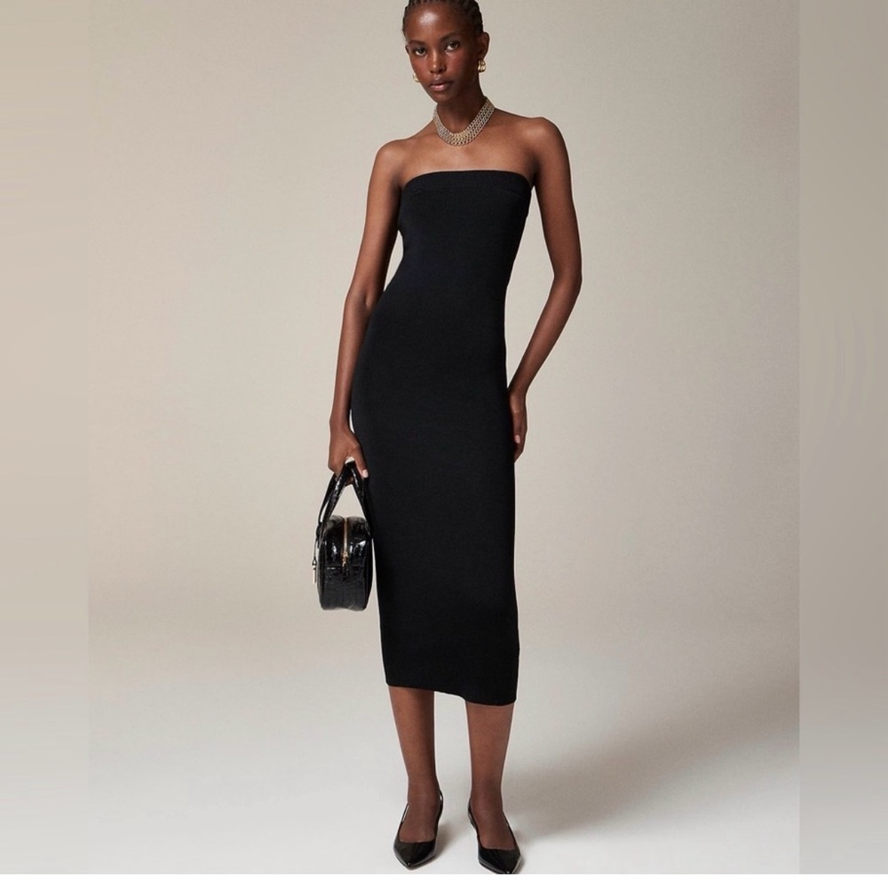 J.Crew Strapless Sweater Dress – Size M – Black Viscose Midi